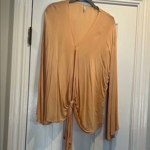 Women’s Long Sleeve Tie-Front Top - Tan